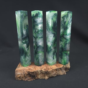 Jade Green Resin Pen Blanks | Shimmering Emerald & Silver Swirl Acrylic Blanks | - Pen Blank #179