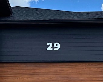 May include: A modern home with a black exterior and a wooden garage door. The house number 29 is displayed on the front of the house.