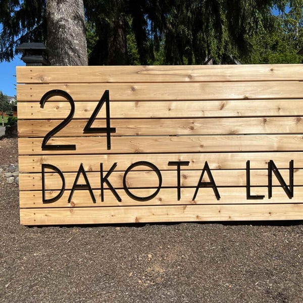 Letras negras delgadas y modernas para letreros de direcciones de calles y números de casas en 3D