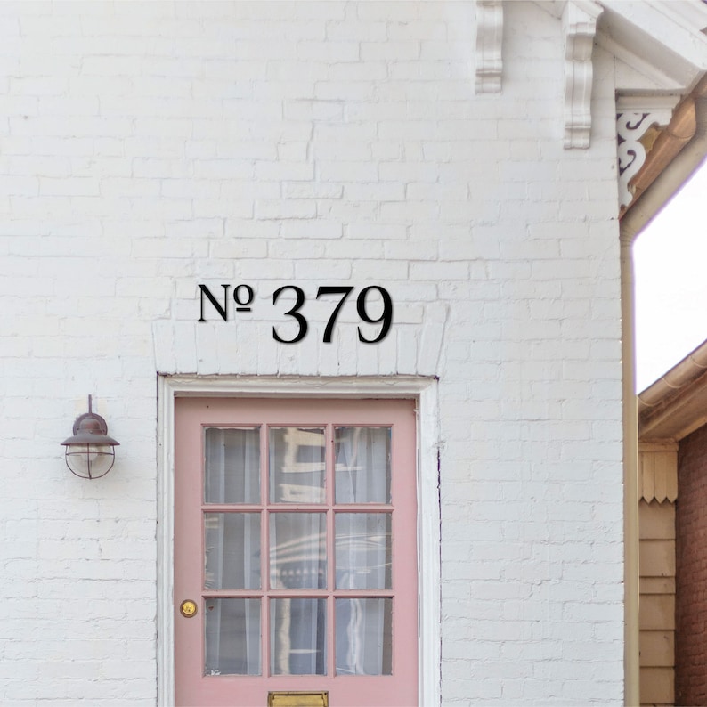 ROMAN SERIF No. sign letters and house numbers over a painted front door. Finish that exterior renovation or DIY a front yard address sign with a number that fits your style.