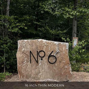 THIN MODERN XL 16 inch black address numbers No 6 on a large rock
