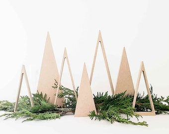 Set of 3 Wooden Trees for Modern Christmas Decor for windows, shelves and fireplace mantles