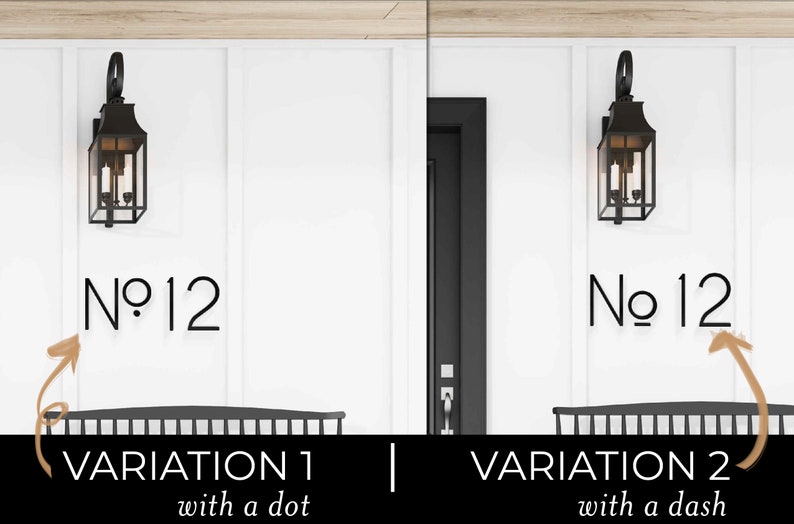 Add the No letters to your address sign for extra curb appeal. This photo shows the two variations available for THIN MODERN No sign letters with a dot or a dash below the letter o