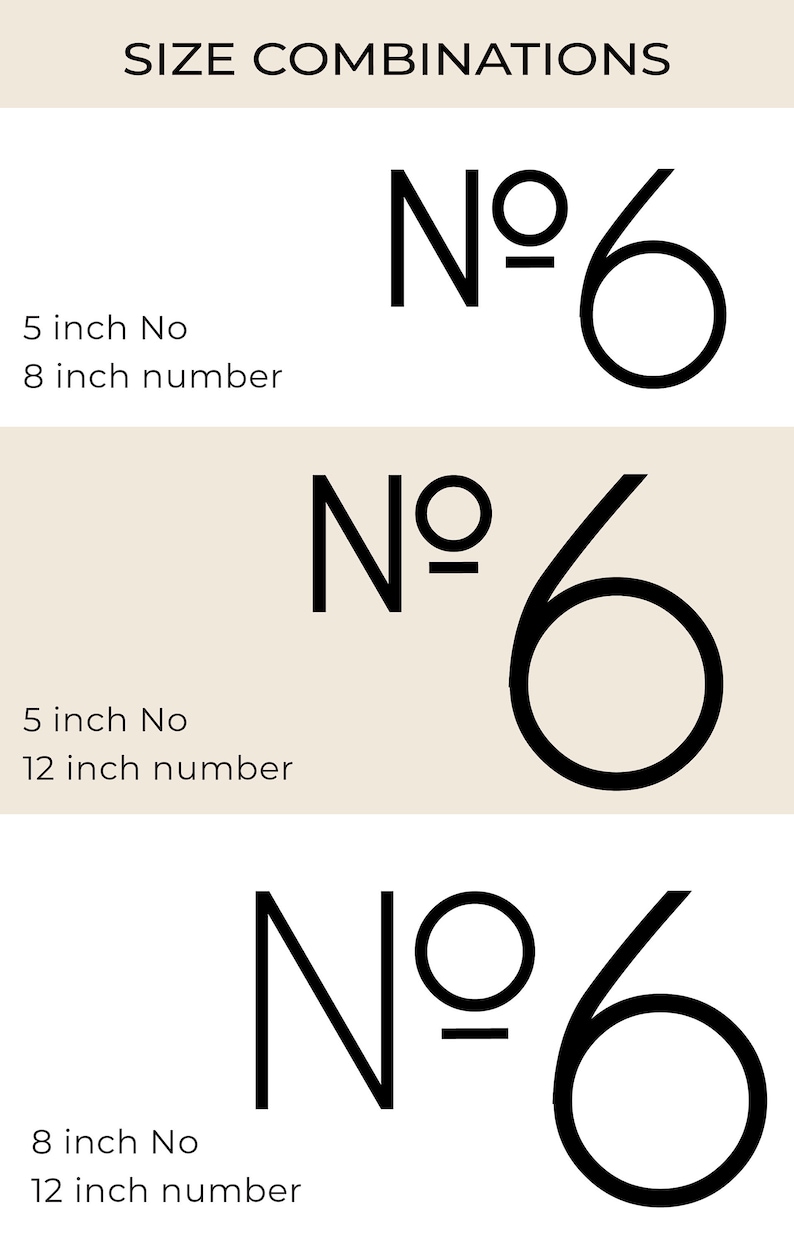 Size variation and combination details for the THIN MODERN No letters and numbers.