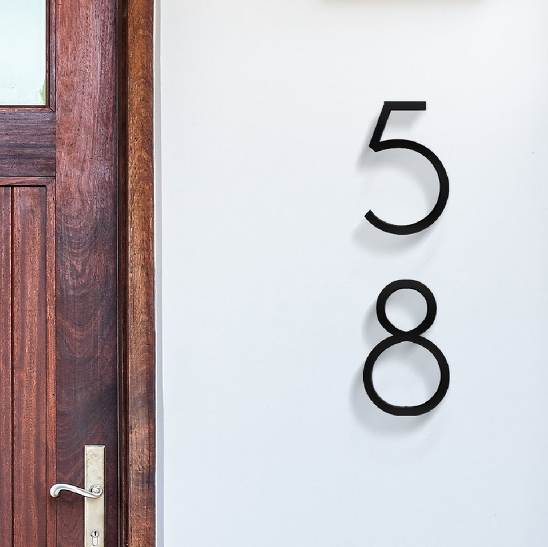 Easy to install house numbers and letters for a unique address sign. THIN MODERN house numbers and sign letters.