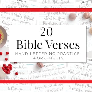 20 Bijbelverzen Handbelettering Oefenbladen, Kalligrafie, Print en Trace, Brush Letters, Goedkope Oefenbladen, Belettering, Verbeteren