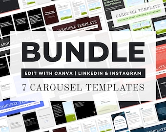 Instagram & LinkedIn Carousel Templates Bundle Editable In Canva, Social Media Strategy, Content Marketing with Replacable Content Prompts