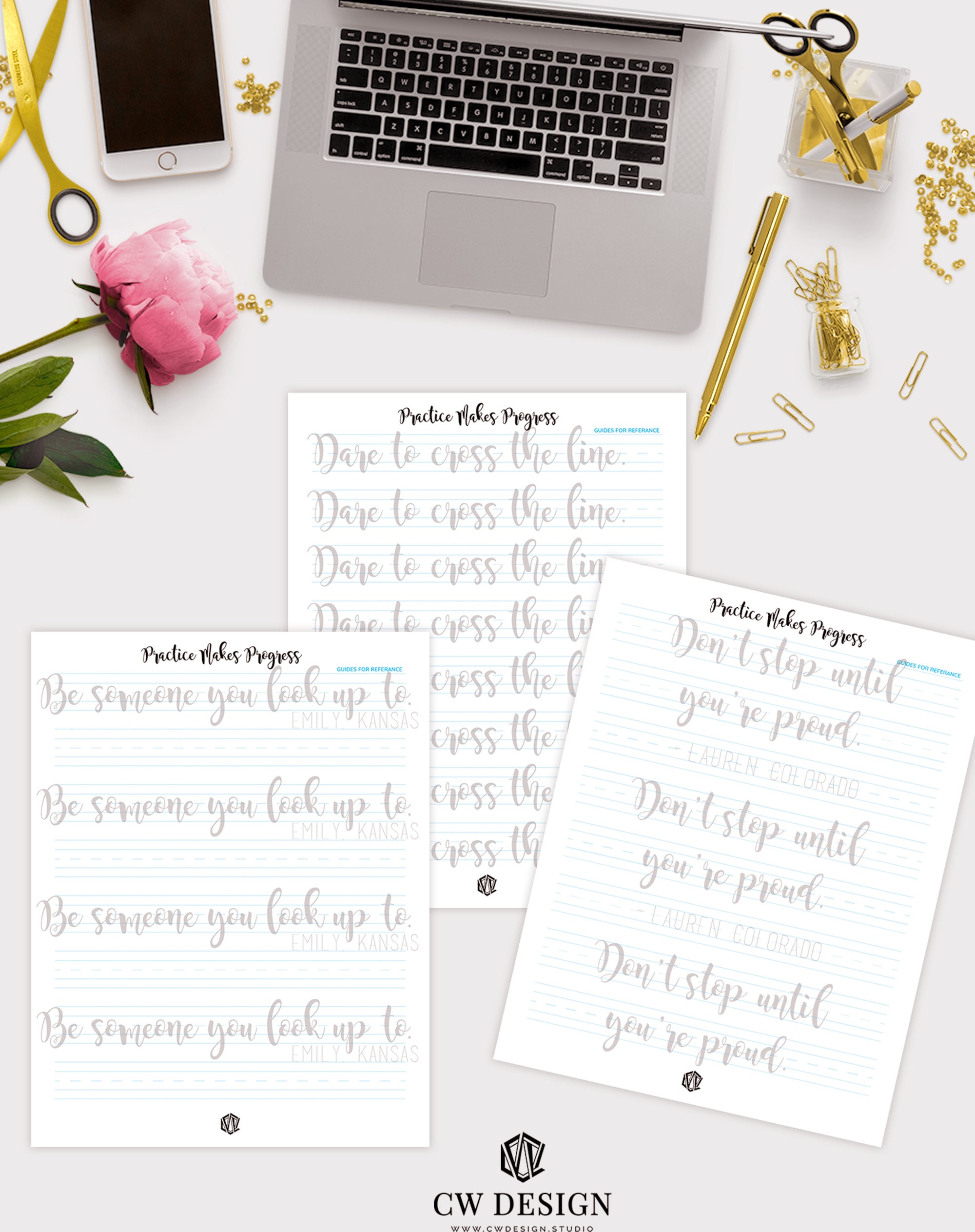 10 Hand Lettering Practice Sheets With Inspirational Quotes, Brush ...