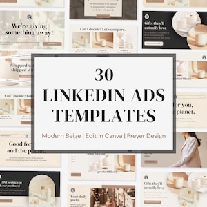 30 LinkedIn Ads Editable Canva Template Small Business LinkedIn Content Template Bundle Neutral Social Media Posts for Women in Marketing