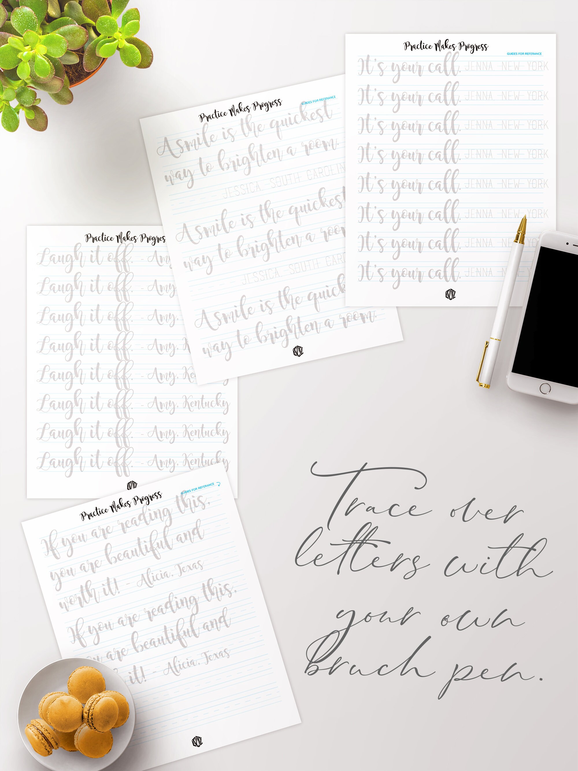 10 Hand Lettering Practice Sheets With Inspirational Quotes, Brush ...