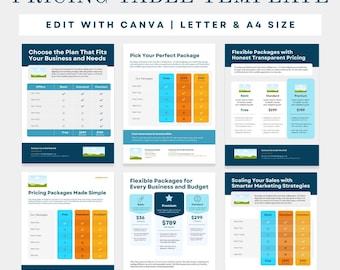Canva Pricing Table Templates: Three Tier Packages, Sales Sheet (Digital Download)