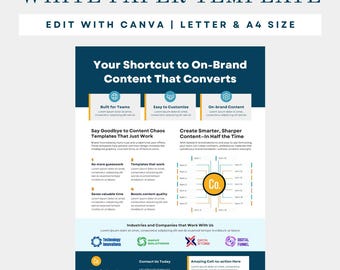 Editable Canva One-Pager Template: Marketing Sales Sheet, White Paper (Digital Download)