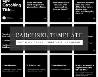 LinkedIn Carousel Editable Canva Template Social Media Marketing for Brand Growth with Writing Prompts for Easy Content Creation