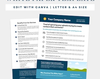 Editable Canva White Paper Template: Marketing Sales Sheet, Business Flyer (Digital Download)