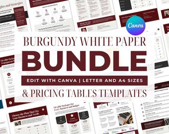 White Paper Canva Template & Pricing Guide Template | Burgundy Brand Kit for Women Entrepreneurs | Lead Magnet, Ebook, Service Pricing Sheet