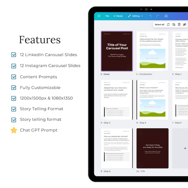Editable Canva Carousel Template: Storytelling for Linkedin & Instagram ...