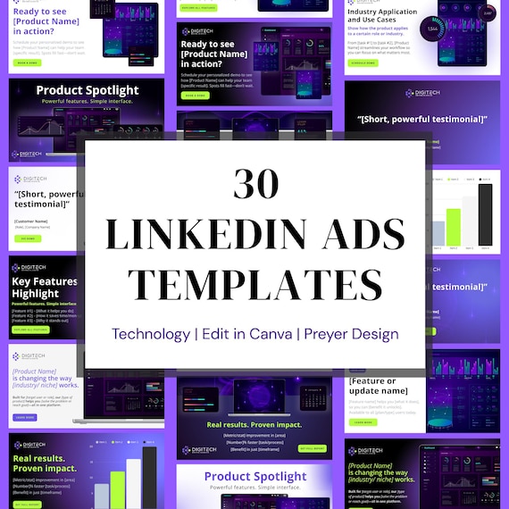 LinkedIn Ads Canva Templates: Tech & B2B Marketing (Digital Download)