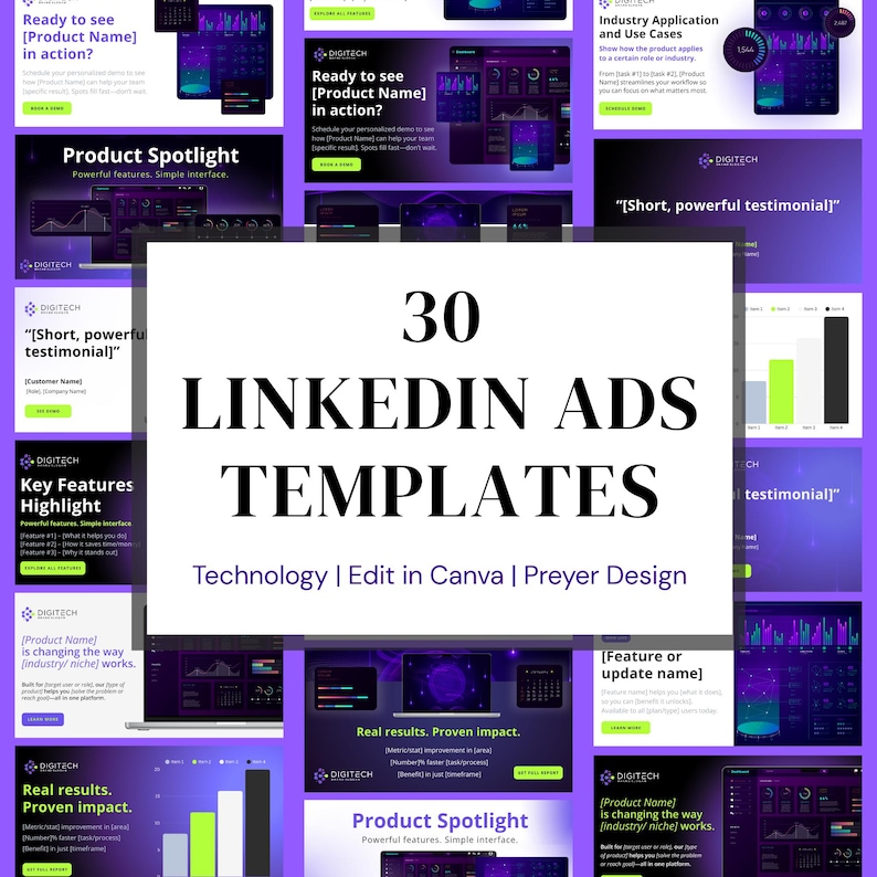 LinkedIn Ads Canva Templates: Tech & B2B Marketing (Digital Download) image 1