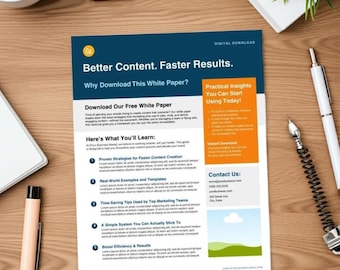 One-Pager White Paper Canva Template, Customizable Sales Sheet, Email Lead Magnet, Instant Download, PDF Template, (Letter & A4)