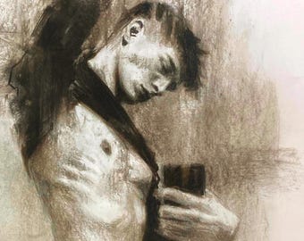 Ibiza Boy Charcoal Drawing – Limited Edition Gay Art Print