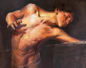 Narcissus - watercolour study after Gyula Benczúr | Painting Gay Twink Portrait Selfie Queer Art
