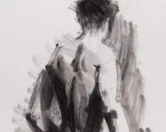 Original Charcoal Drawing Gay Sketch Twink Male Nude Portrait Selfie Queer Art