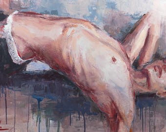 Boy with earring | Large Original Oil Painting Gay Twink Portrait Queer Art