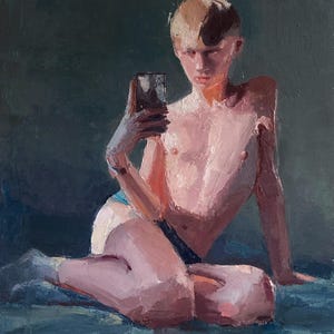Alfie - Original Oil Painting Gay Twink Portrait Selfie Queer Art