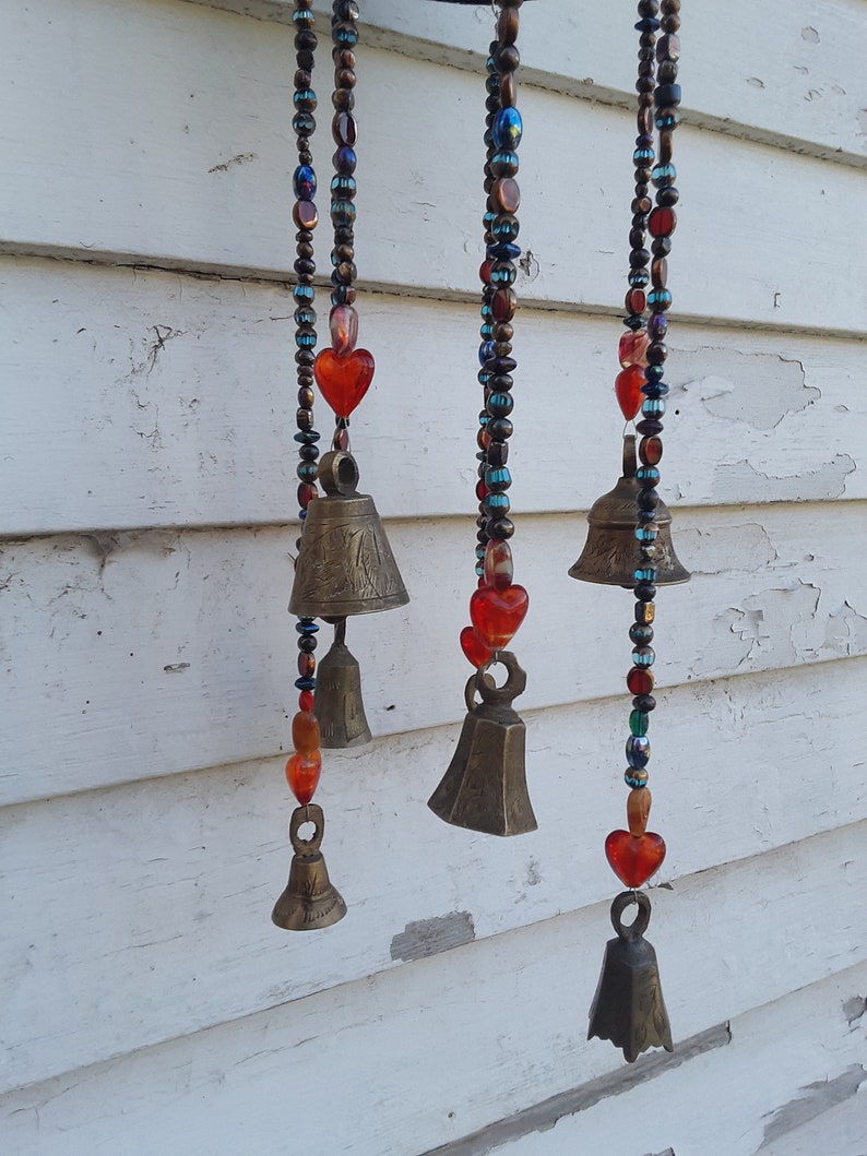 Handmade wind chime. Beaded brass bells garden outdoor Etsy
