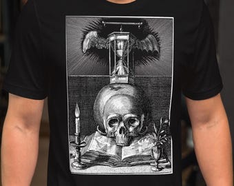 Vintage T-shirt met schedel, T-shirt met gotisch skelet – shirt Grunge Spooky Season