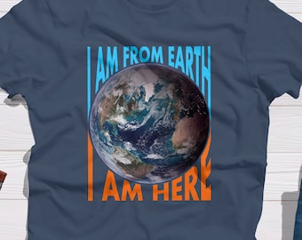 Camiseta "Eu Sou da Terra": Camiseta com estampa de planeta