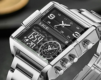 Reloj cuadrado de lujo con doble pantalla / Reloj para hombre / Relojes para hombre / Reloj para hombre / Reloj unisex / Regalo para hombre / Reloj de pulsera / Reloj para mujer / Regalo