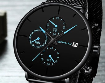Elegant Black Quartz Watch: Stainless Steel Band, Minimalist Design