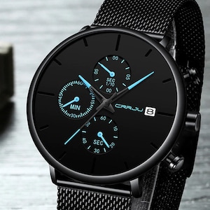 Elegant Black Quartz Watch: Stainless Steel Band, Minimalist