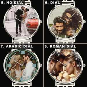 Personalized photo art watch gift for dad husband boyfriend memorial custom wristwatch.
Custom personalized wristwatch with photo art dial and stainless steel bracelet band.
Luxury personalized photo watch with hollow bracelet band and emotional custom design.
Custom memorial and family photo watch gift for him with modern luxury style.