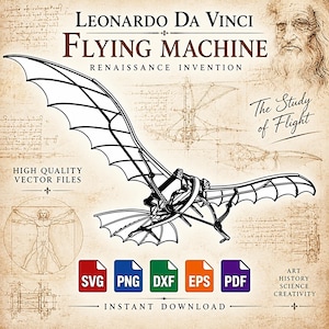 Leonardo Da Vinci Flying Machine SVG, Renaissance Invention, Ornithopter Vector, Digital Download