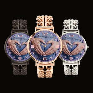 Personalized photo art watch gift for dad husband boyfriend memorial custom wristwatch.
Custom personalized wristwatch with photo art dial and stainless steel bracelet band.
Luxury personalized photo watch with hollow bracelet band and emotional custom design.
Custom memorial and family photo watch gift for him with modern luxury style.
