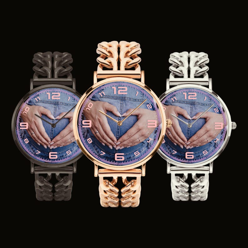 Personalized photo art watch gift for dad husband boyfriend memorial custom wristwatch.
Custom personalized wristwatch with photo art dial and stainless steel bracelet band.
Luxury personalized photo watch with hollow bracelet band and emotional custom design.
Custom memorial and family photo watch gift for him with modern luxury style.