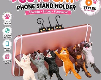 Cat Phone Stand Holder, Adorable Smartphone Accessory Gift, Funny Figurines, Pet Lover Gift