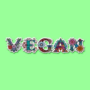 Adesivo Floral Vegano | Adesivos Veganos para Laptop, Garrafa de Água, Diário | Letras de Flores Vegetais | Ideia de Presente Ecológico | Presente Vegano