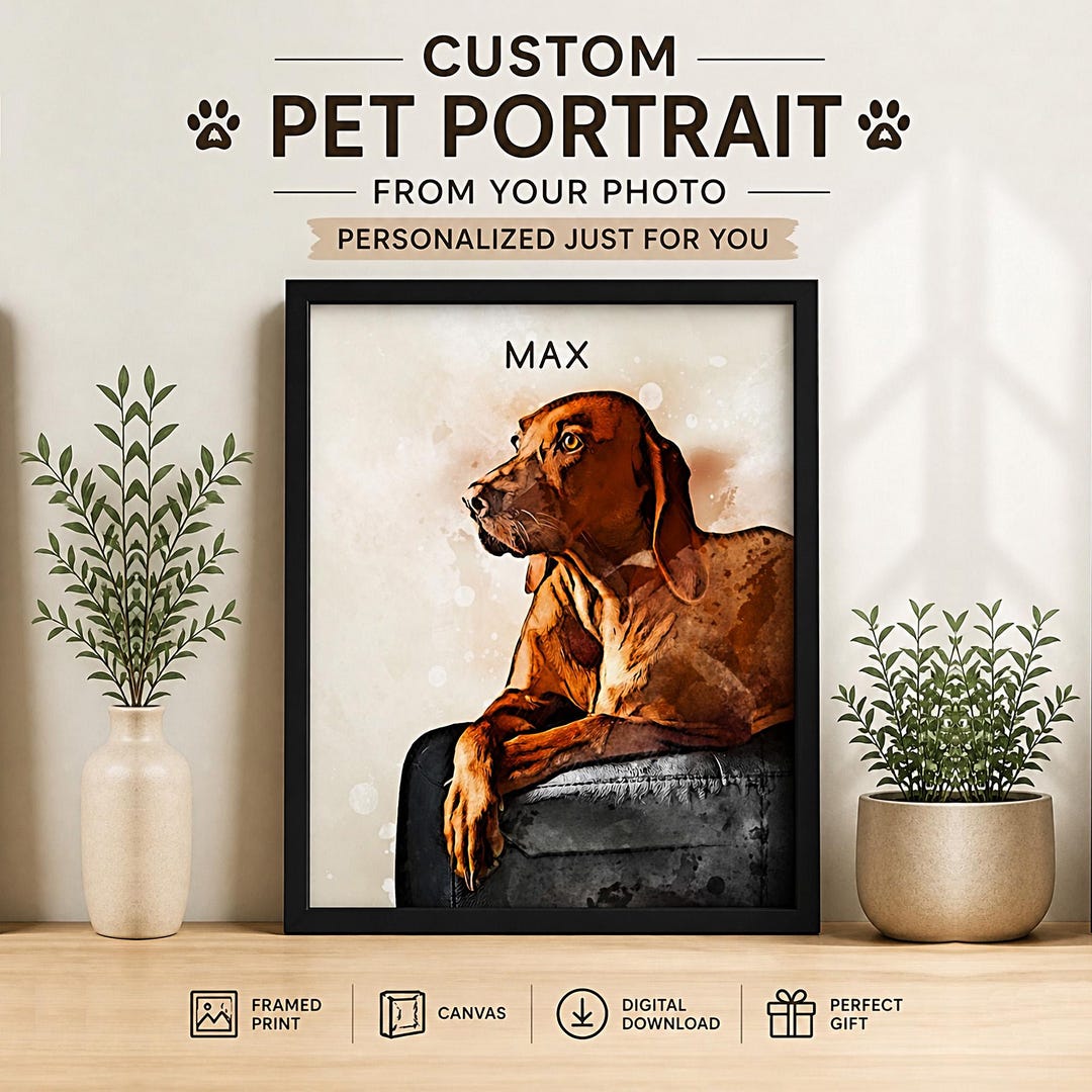 Custom Pet Portrait From Photo Personalized Dog Cat Framed Art Poster ...