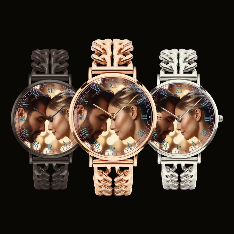 Personalized photo art watch gift for dad husband boyfriend memorial custom wristwatch.
Custom personalized wristwatch with photo art dial and stainless steel bracelet band.
Luxury personalized photo watch with hollow bracelet band and emotional custom design.
Custom memorial and family photo watch gift for him with modern luxury style.
