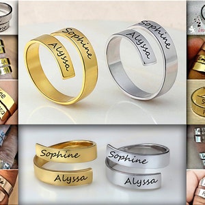 Anillo de nombre, anillo de nombre múltiple personalizado, anillo personalizado, anillo de dos nombres, regalo para mamá, regalo para ella, anillo personalizado, día de la madre