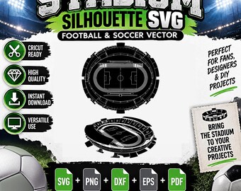 Stadion Silhouette SVG, Fotbollsarena, Sportplats Cricut Cut-fil (Digital Nedladdning)