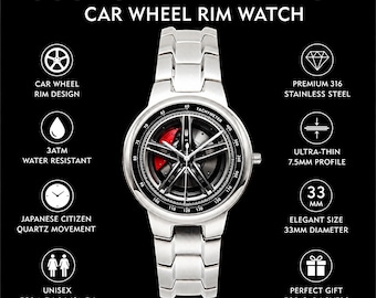 Car Rim Watch, Wheel Hub Wristwatch, Automotive Gift for Men, Hollow Out Art Photo