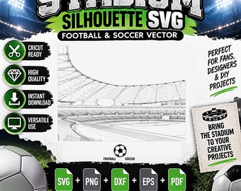Stadion Silhouette SVG, Fotbollsarena, Sportanläggning Cricut Cut-fil (Digitala Filer)