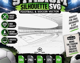 Stadion Silhouette SVG, Fotbollsarena, Sportplats Cricut Cut-fil