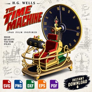 H.G. Wells Time Machine SVG, 1960 Sci-Fi Vector, Retro Time Travel Cut File