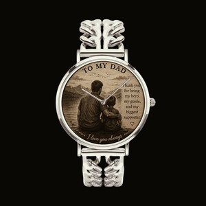 Personalized photo art watch gift for dad husband boyfriend memorial custom wristwatch.
Custom personalized wristwatch with photo art dial and stainless steel bracelet band.
Luxury personalized photo watch with hollow bracelet band and emotional custom design.
Custom memorial and family photo watch gift for him with modern luxury style.