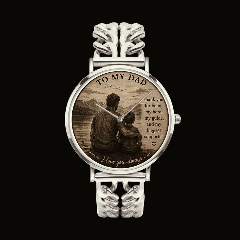 Personalized photo art watch gift for dad husband boyfriend memorial custom wristwatch.
Custom personalized wristwatch with photo art dial and stainless steel bracelet band.
Luxury personalized photo watch with hollow bracelet band and emotional custom design.
Custom memorial and family photo watch gift for him with modern luxury style.
